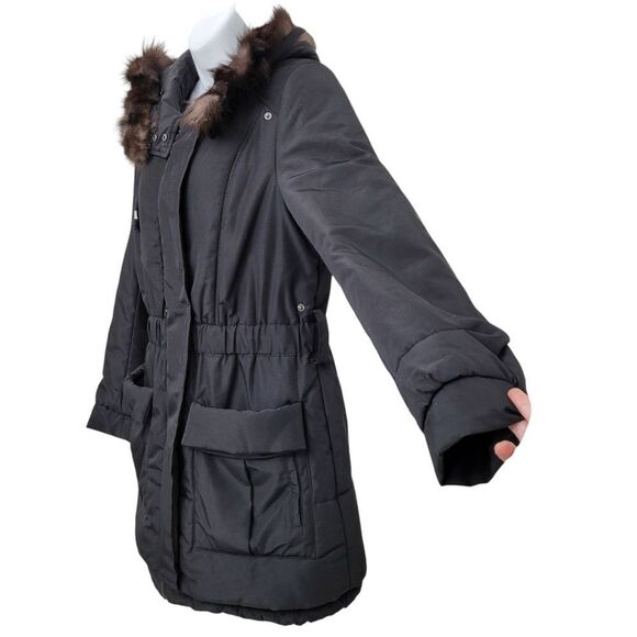 Trendy Black Winter Jacket With Furry Hoodie Size: Large - Picture 8 of 14